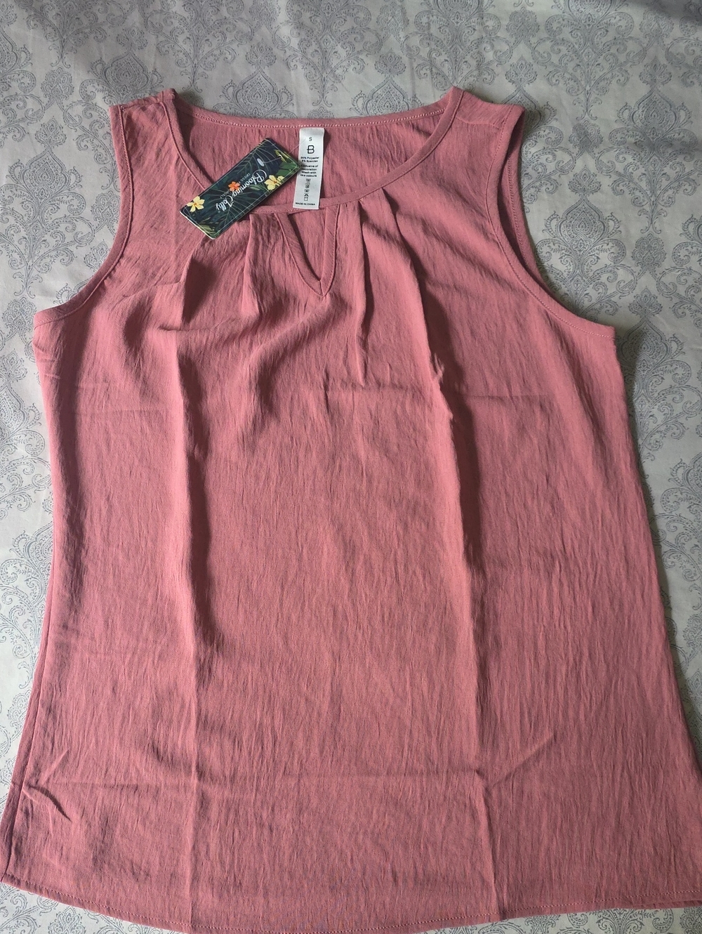 Women's Sleeveless Pink Tank Top with Front Pleat